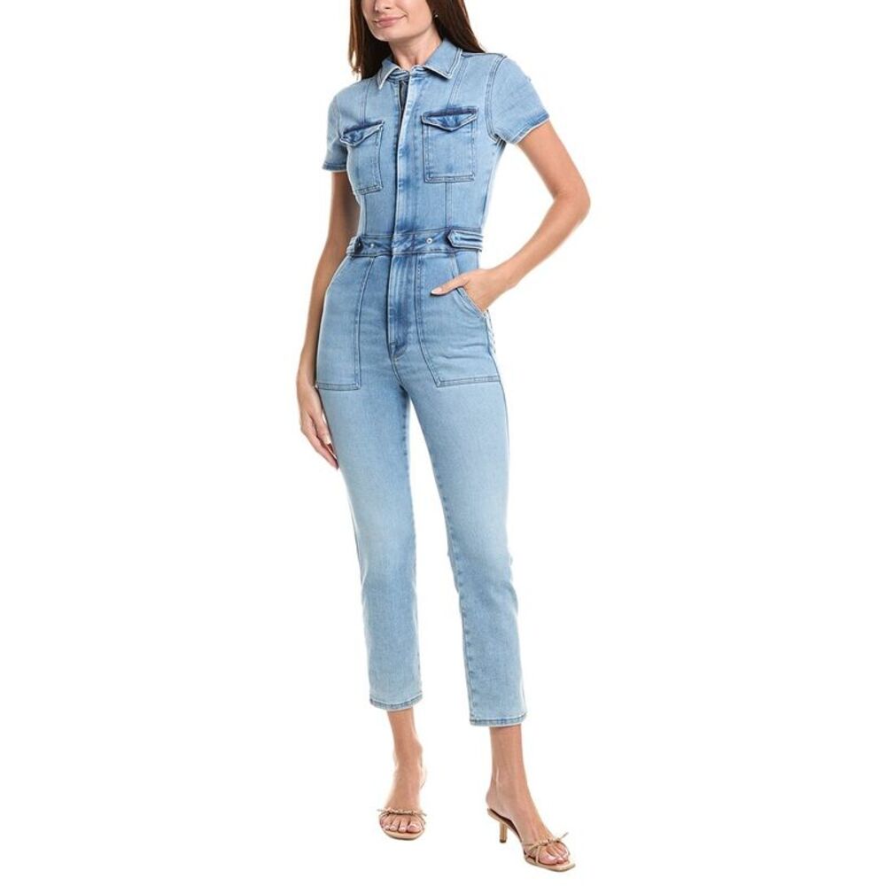 Good American Light Blue Denim Midi Jumpsuit